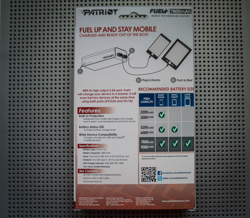 Patriot FUEL+ PLUS Mobile Rechargeable 7800mAh Battery Power Bank Pack