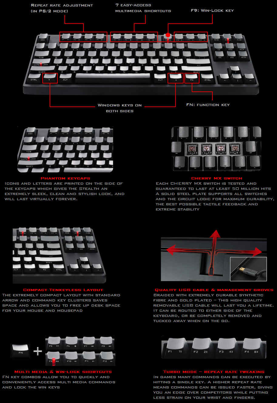 Cooler Master Storm Stealth Cherry MX Blue Mechanical Keyboard features