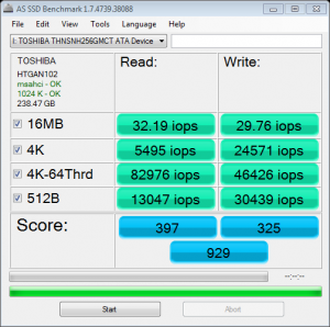 Toshiba THNSN mSATA 256GB AS SSD Bench IOPS