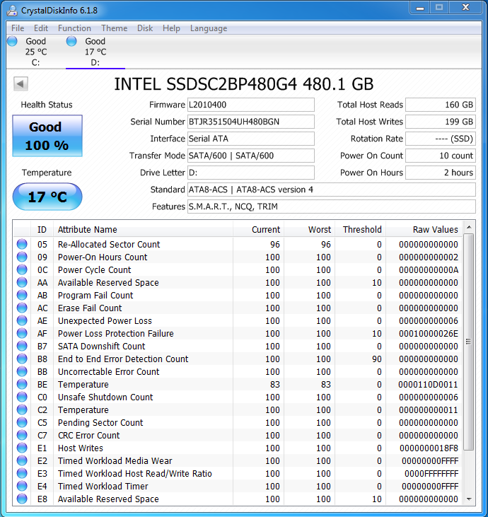 Intel SSD 730 Series 480 GB Single Drive CDI