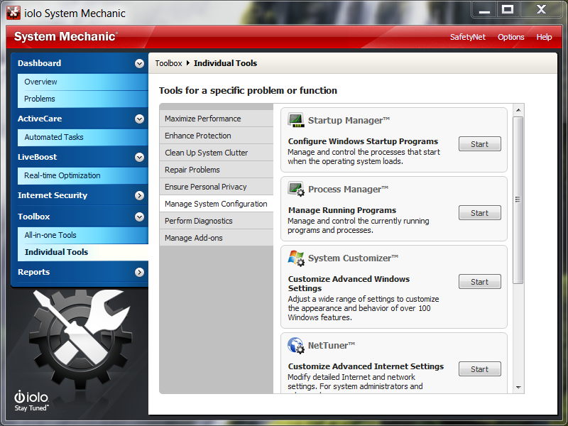 System Mechanic manage system configuration System Mechanic manage system configuration