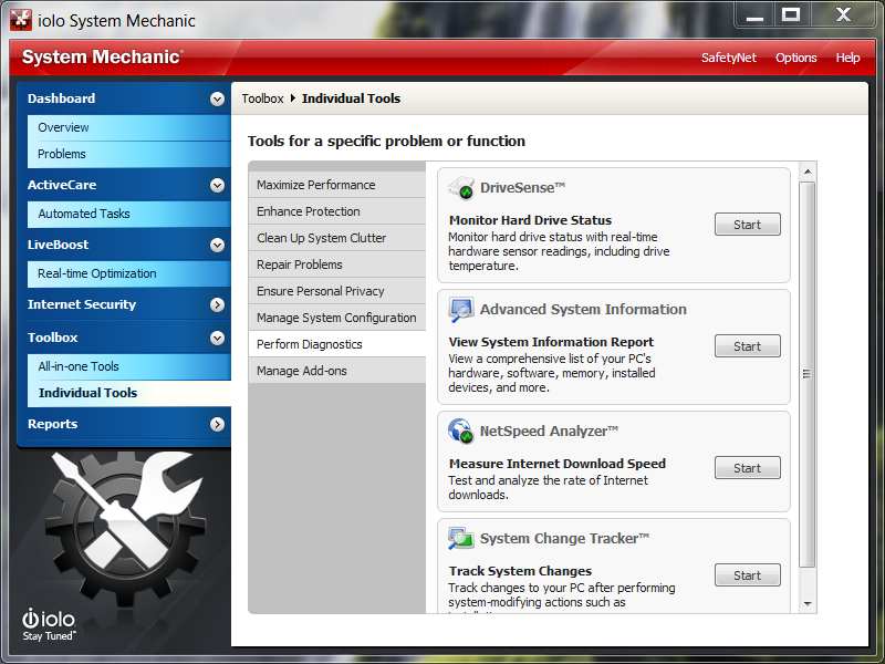 System Mechanic perform diagnostics System Mechanic perform diagnostics