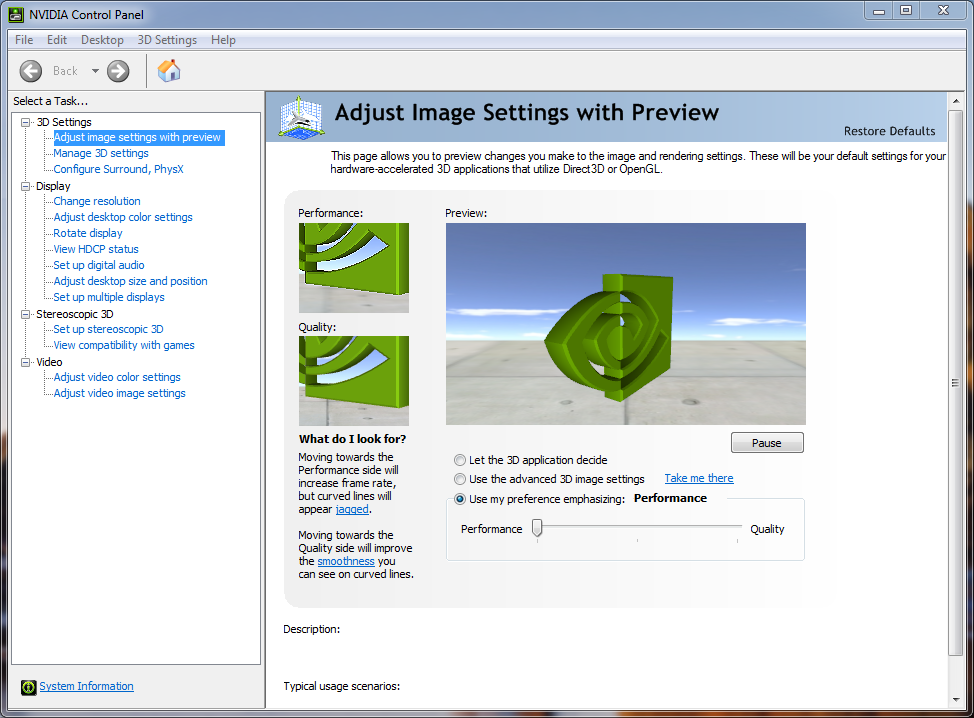 NVIDIA 3D Settings
