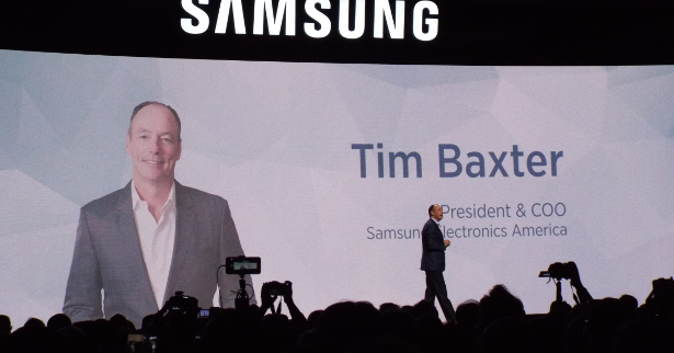 Samsung press conference Tim Baxter on stage